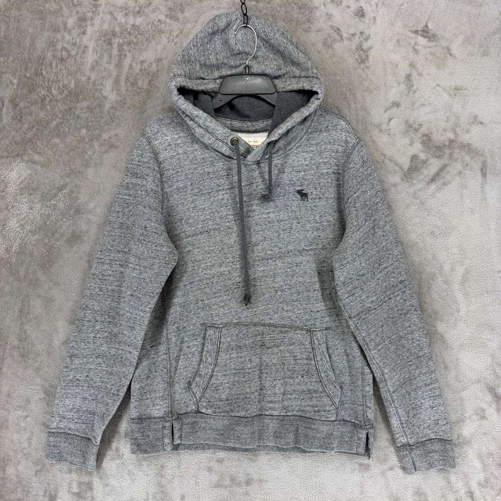 Abercrombie & Fitch Hoodie Vintage Mens M Gray Marl Pullover Moose Logo 25021